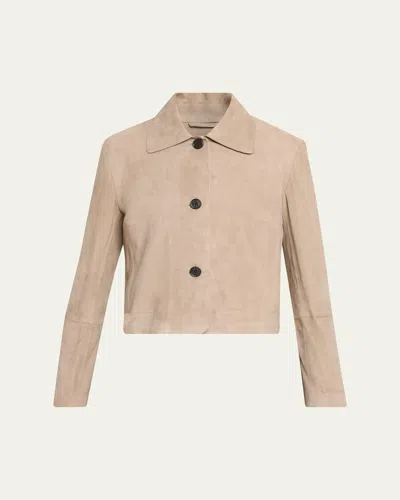 Arma Emy Button-down Goatskin Suede Jacket In Brown
