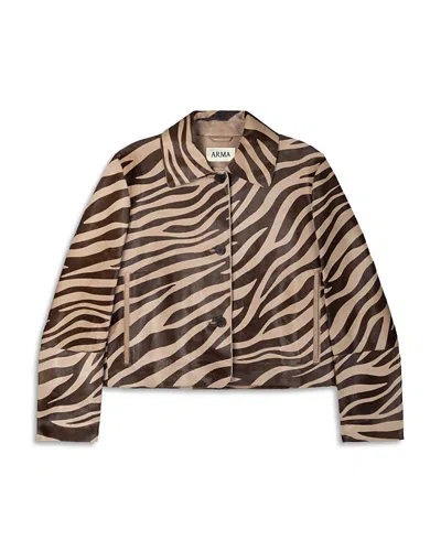 Arma Emy Cavallino Zebra Print Leather Jacket In Gold