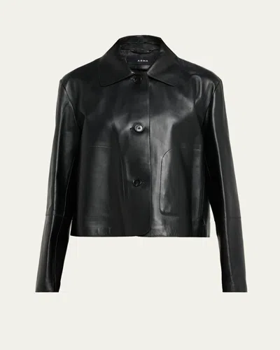Arma Emy Cropped Button-down Leather Jacket In Black