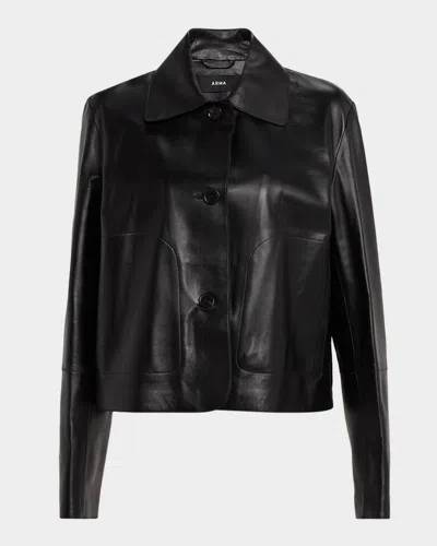 Arma Emy Cropped Lambskin Leather Jacket In Black