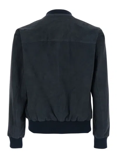 Arma Goat Leather Raised Collar Jacket In Blue