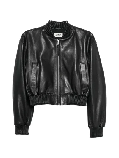 Arma Hannan Leather Bomber Jacket In Black