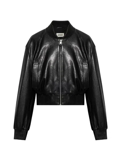 Arma Hannan Ribbed-trim Leather Bomber Jacket In Black