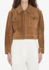 Arma Pointed-collar Flap-pocket Suede Jacket In Brown
