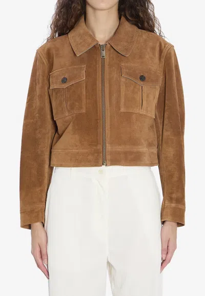 Arma Helen Suede Cropped Jacket In Brown
