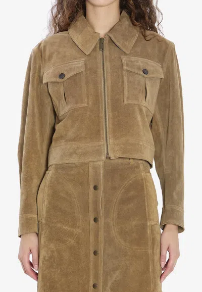 Arma Helen Suede Cropped Jacket In Green