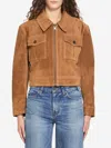 Arma Pointed-collar Flap-pocket Suede Jacket In Brown