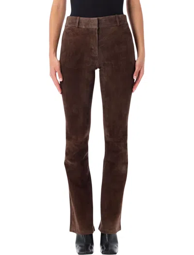 Arma High-waist Slim-leg Suede Trousers In Dark Brown