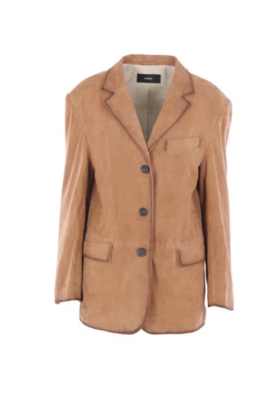 Arma Modena Beige Single-breasted Jacket With Classic Lapels In Suede Woman In Brown