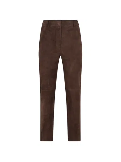 Arma Jen Suede Leather Trousers In Brown