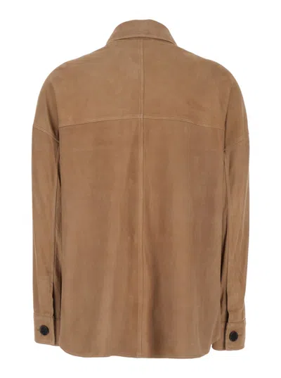 Arma 'kaylee' Beige Jacket With Classic Collar And Front Pockets In Suede Woman In Brown