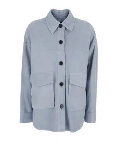 Arma Kaylee Button-down Suede Coat In Blue