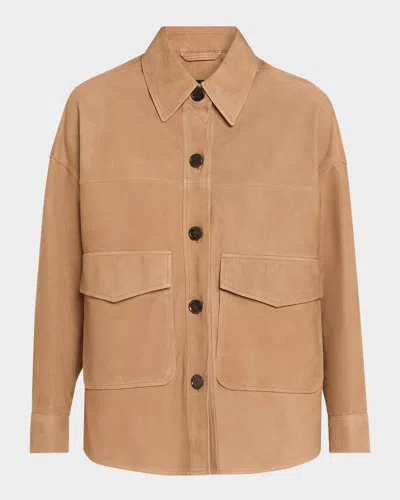 Arma Kaylee Button-down Lambskin Suede Jacket In Brown
