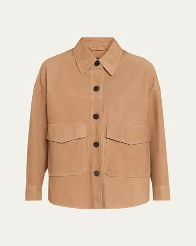 Arma Kaylee Button-down Lambskin Suede Jacket In Neutral