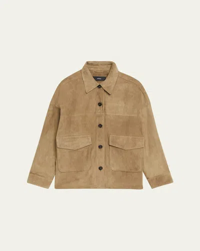 Arma Kaylee Button-down Lambskin Suede Jacket In Olive