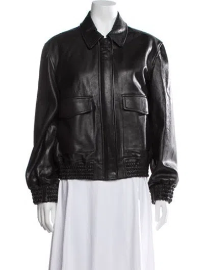 Pre-owned Arma Lamb Leather Bomber Jacket In Black