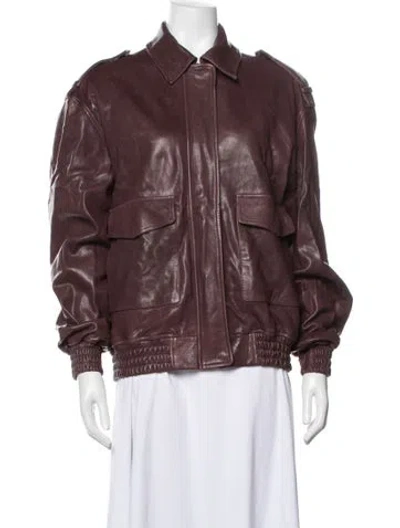 Pre-owned Arma Lamb Leather Bomber Jacket In Burgundy