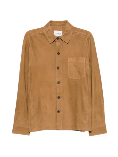 Arma Lamb Suede Button-up Jacket In Yellow