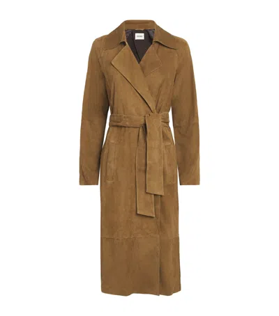 Arma Lamb Suede Yava Trench Coat In Brown
