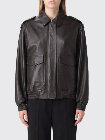 Arma Lambskin Leather Bomber Jacket With Epaulettes And Flap Pockets In Brown