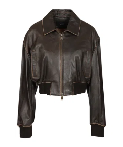 Arma Lapel Leather Jacket In Brown