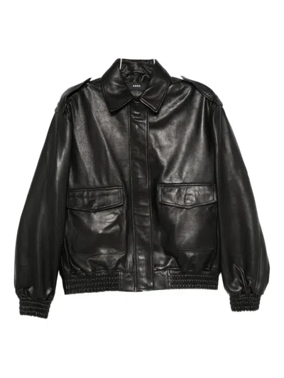 Arma Leather Bomber Jacket In Black