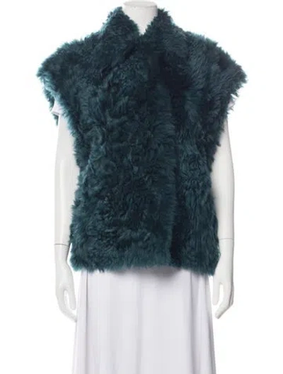 Pre-owned Arma Leather Faux Fur Jacket In Blue/green