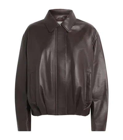 Arma Melis Pleated Leather Jacket In Brown