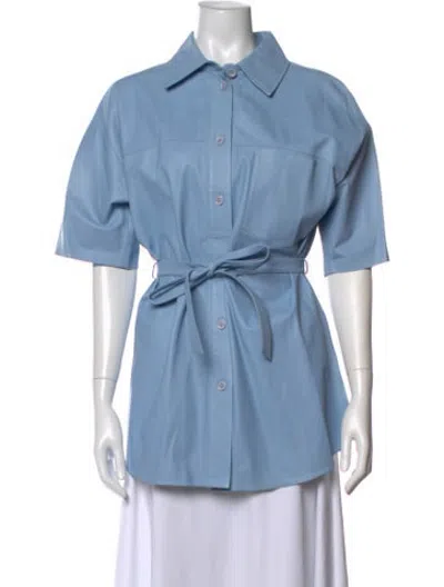 Pre-owned Arma Leather Short Sleeve Button-up Top In Blue
