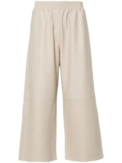 Arma Leather Wide-leg Cropped Trousers In Neutrals