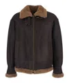 Arma Strap Closure Shearling Jacket In Brown