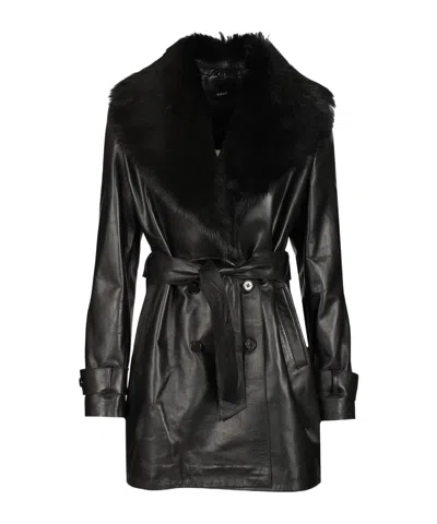 Arma Long Sleeve Lapel Leather Jacket In Black