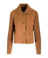 Arma Long Sleeve Lapel Leather Jacket In Brown