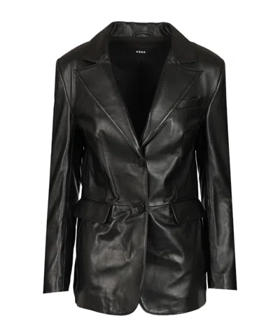 Arma Long Sleeve Leather Jacket In Black