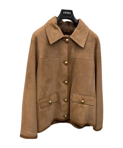 Arma Long-sleeved Leather Jacket In Brown