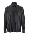 Arma Lush Black Shirt With Classic Collar And Contrasting Buttons In Leather Man In Black