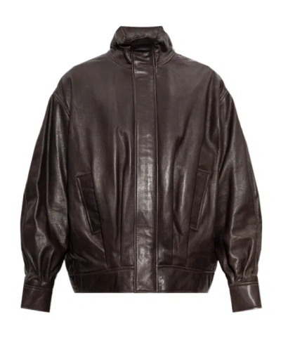 Arma Long-sleeve Leather Jacket In Brown