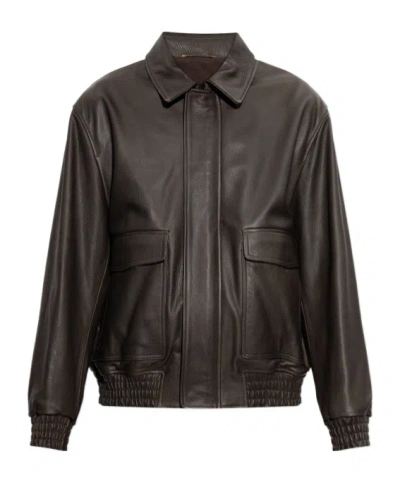 Arma Long-sleeve Leather Jacket In Brown
