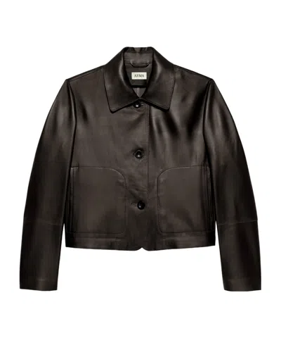Arma Emy Button-fastening Lambskin Leather Jacket In Brown