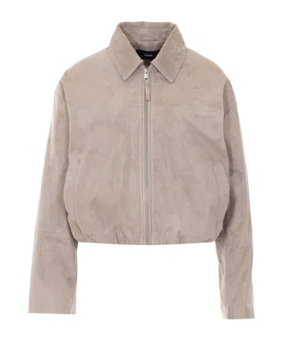 Arma Long-sleeved Zip-up Leather Jacket In Gray