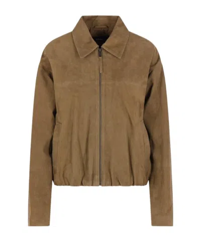 Arma Long-sleeved Zip-up Leather Jacket In Brown