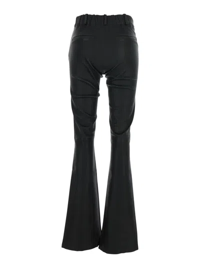 ARMA BLACK TROUSERS WITH BELT LOOPS AND FLARED LEGS IN LEATHER WOMAN