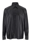 Arma Lush Black Shirt With Classic Collar And Contrasting Buttons In Leather Man In Black