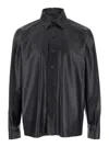 Arma Lush Black Shirt With Classic Collar And Contrasting Buttons In Leather Man In Black