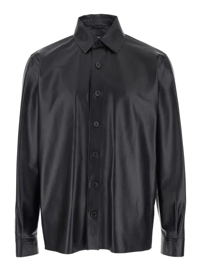 Arma Lush Black Shirt With Classic Collar And Contrasting Buttons In Leather Man
