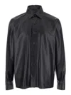 Arma Lush Black Shirt With Classic Collar And Contrasting Buttons In Leather Man In Black