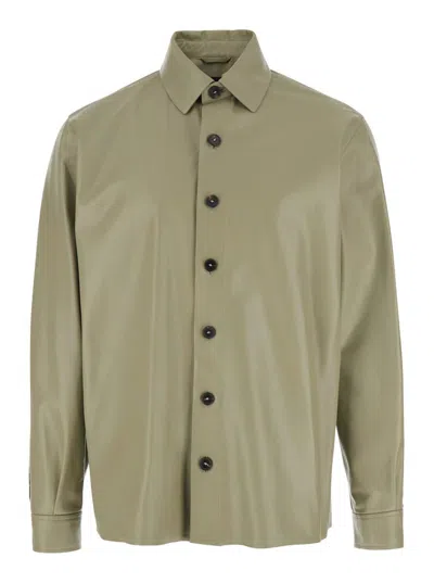 ARMA 'LUSH' GREEN SHIRT WITH CLASSIC COLLAR AND CONTRASTING BUTTONS IN LEATHER MAN