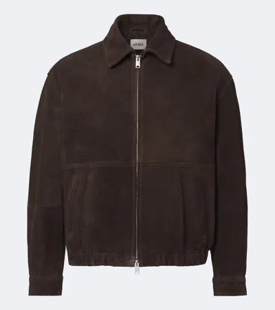Arma Maddox Suede Blouson Jacket In Charcoal Brown