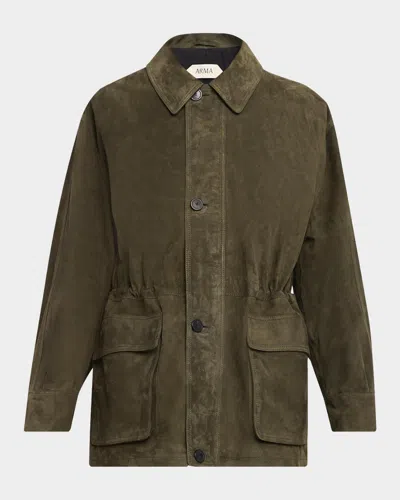 Arma Maeve Drawstring Lambskin Suede Jacket In Green