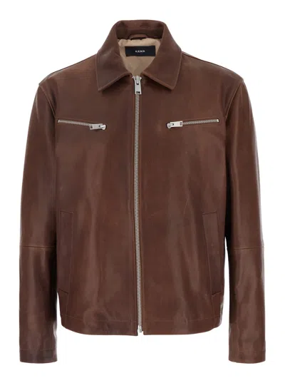 Arma Maze Brown Jacket With Classic Collar And Zipped Cuffs In Leather Man